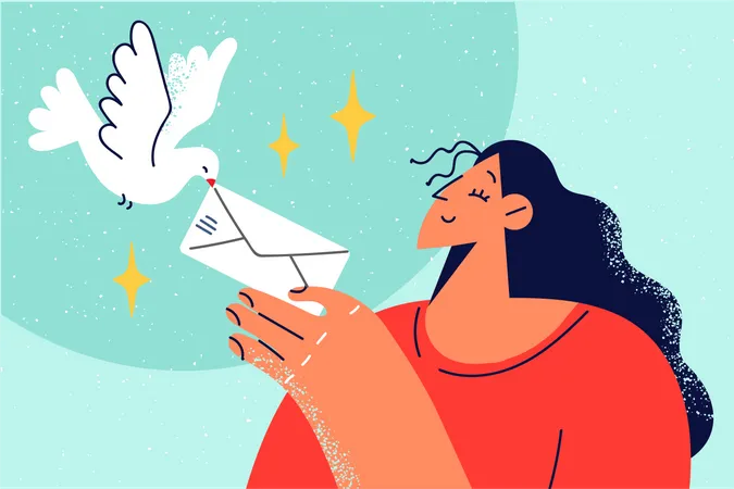 Mujer enviando correo  Ilustración