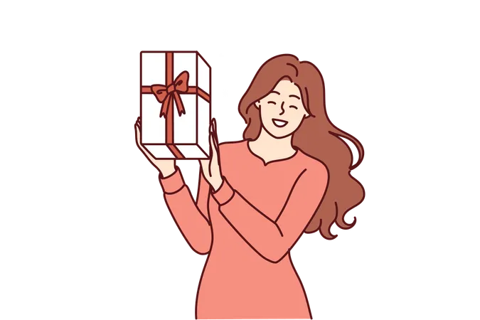 La mujer está feliz con su sorpresa.  Ilustración