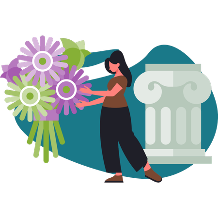 La mujer está poniendo flores  Ilustración