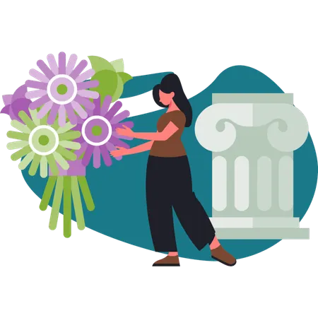 La mujer está poniendo flores  Ilustración