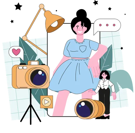 La mujer es una video blogger.  Ilustración