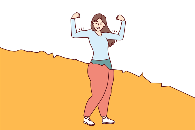Mujer esbelta muestra pérdida de peso después de la dieta  Ilustración