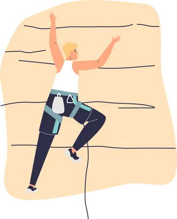 Muro De Escalada Deportivo Para Mujer Joven Atleta Escaladora Entregando Escalada En Roca Concepto De Deporte Extremo Y Fitness Ilustracion De Vector Plano De Dibujos Animados Ilustración
