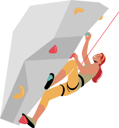 Muro de escalada de escalador femenino  Ilustración