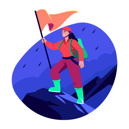 Mujer escalando la cima de una montaña  Ilustración