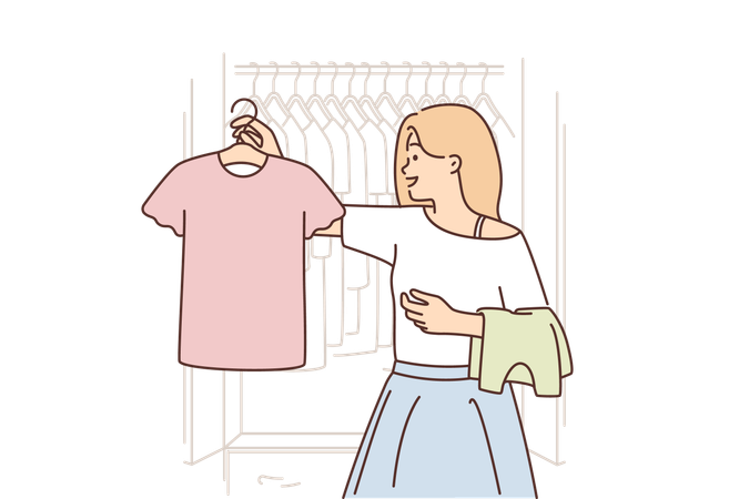 Mujer elige ropa  Ilustración