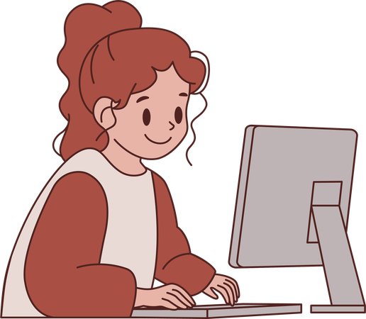 Mujer escribiendo en la pantalla de la computadora  Ilustración