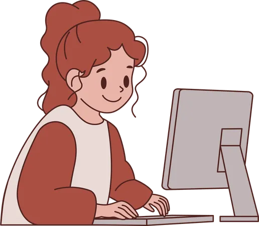 Mujer escribiendo en la pantalla de la computadora  Ilustración