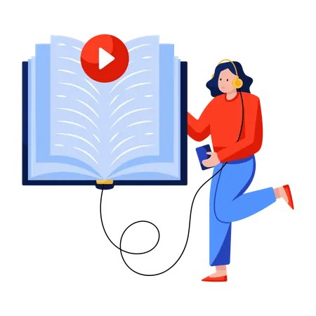 Mujer escucha un audiolibro  Ilustración