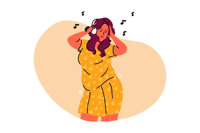 Mujer escuchando musica  Ilustración