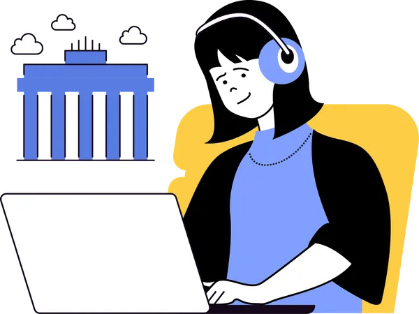 Mujer escuchando música mientras selecciona lugar  Ilustración