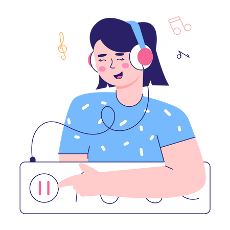 Mujer escuchando podcast  Ilustración