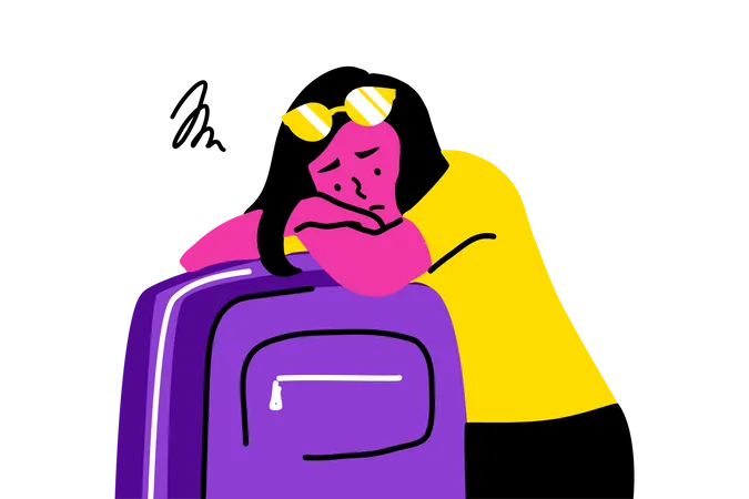 Mujer esperando para viajar  Ilustración