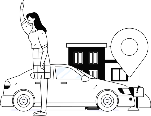 Mujer esperando un taxi  Ilustración