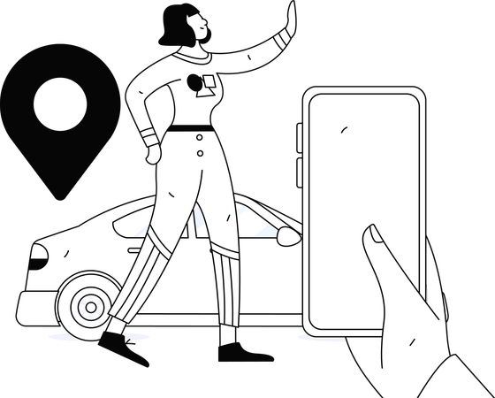 Mujer esperando un taxi  Ilustración