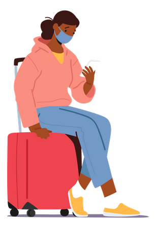 Mujer esperando vuelo  Ilustración