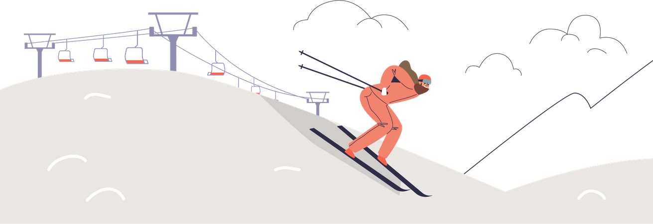 Esquiadora disfrutando del esquí  Ilustración