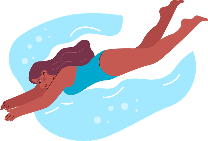 La mujer está buceando en el agua  Ilustración