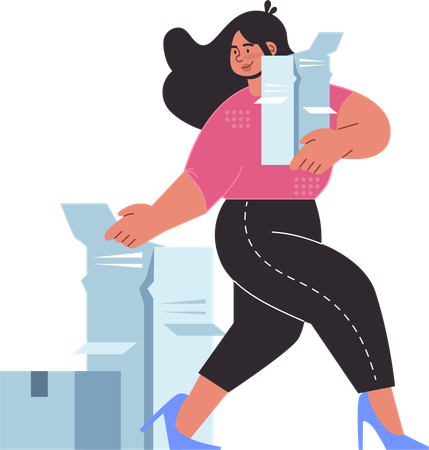 La mujer está clasificando cajas de entrega  Illustration