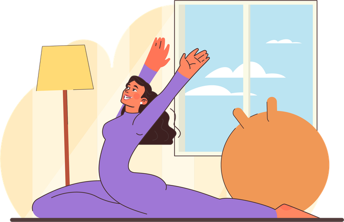 La mujer está dando posturas de yoga.  Ilustración