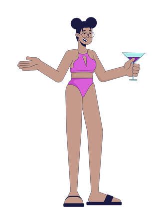 La mujer disfruta en la fiesta en la piscina  Ilustración