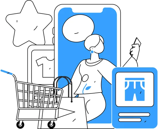 La mujer está haciendo compras de ropa en línea  Ilustración