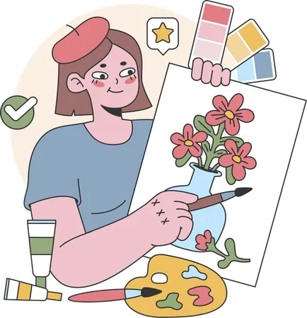 La mujer está haciendo bocetos  Ilustración