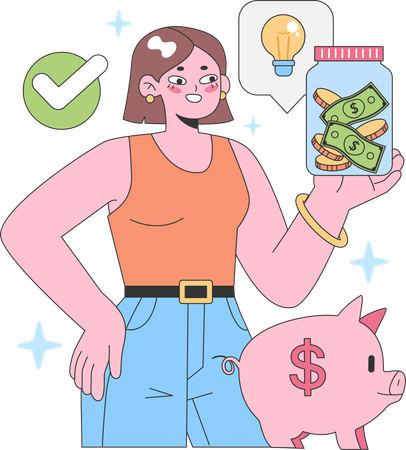 La mujer está haciendo gestión financiera  Ilustración