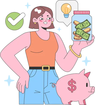 La mujer está haciendo gestión financiera  Ilustración