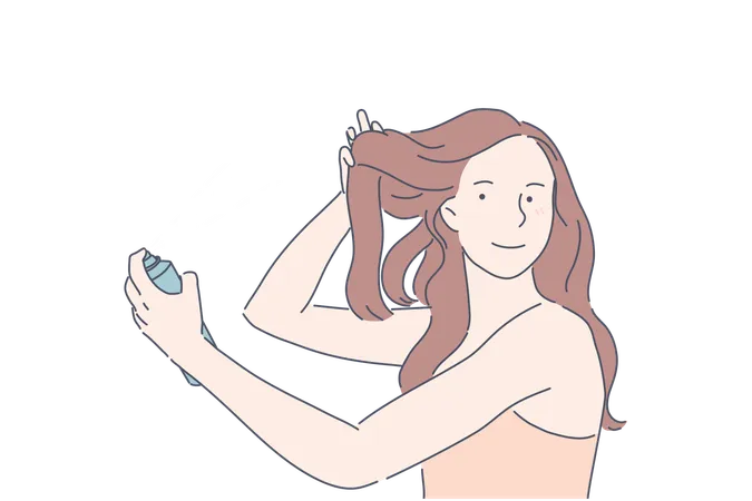 La mujer está haciendo laca para el cabello  Ilustración