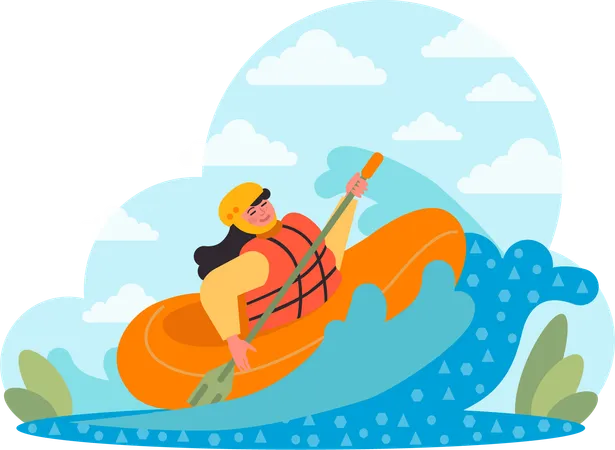 La mujer está haciendo rafting  Ilustración