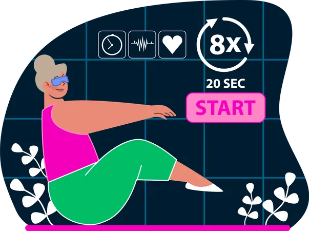La mujer está haciendo yoga VR  Ilustración