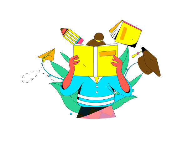 La mujer está leyendo libros de graduación  Illustration