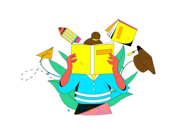 La mujer está leyendo libros de graduación  Illustration