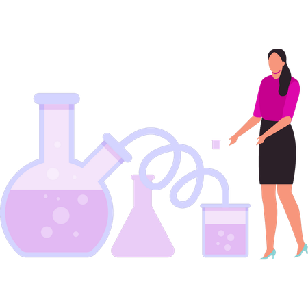 La mujer está mostrando el experimento.  Illustration