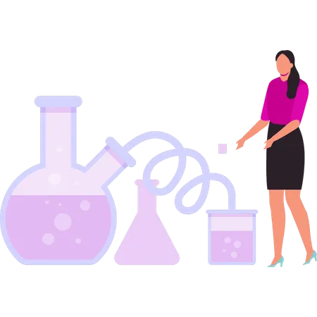 La mujer está mostrando el experimento.  Illustration