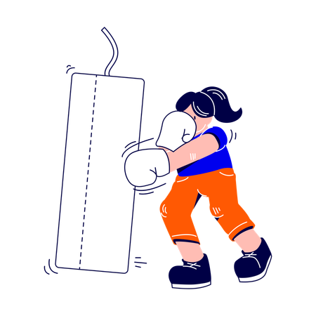 La mujer está practicando boxeo con guantes puestos  Ilustración
