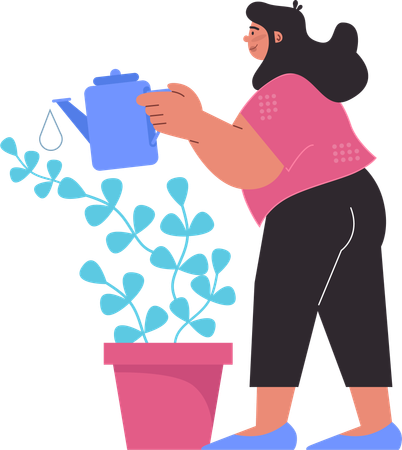 La mujer está regando las plantas  Illustration