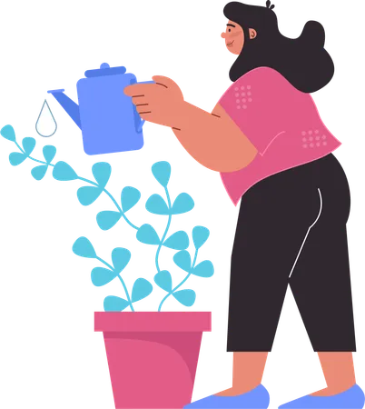 La mujer está regando las plantas  Illustration