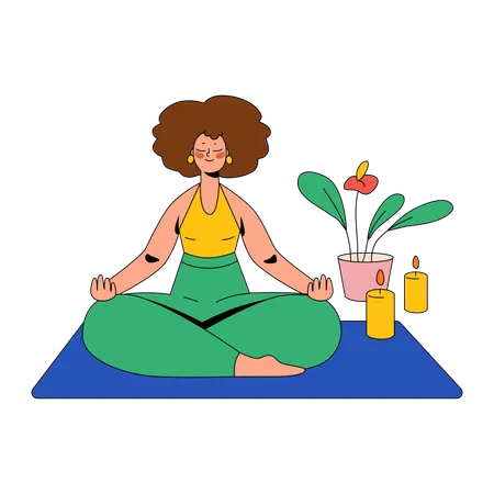 La mujer está relajada y meditando  Ilustración