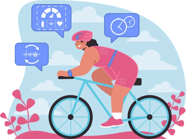 La mujer está siguiendo su bicicleta  Ilustración