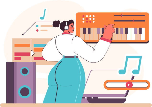 La mujer está tocando el piano  Ilustración