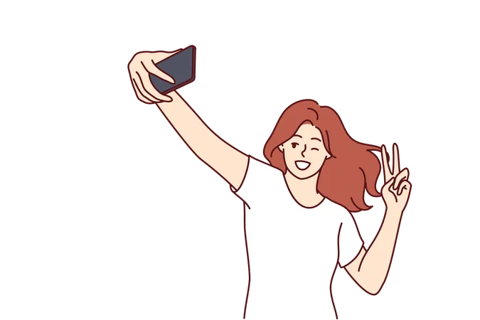 La mujer se está tomando selfie  Ilustración