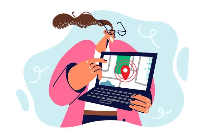 La mujer está usando software GPS  Ilustración