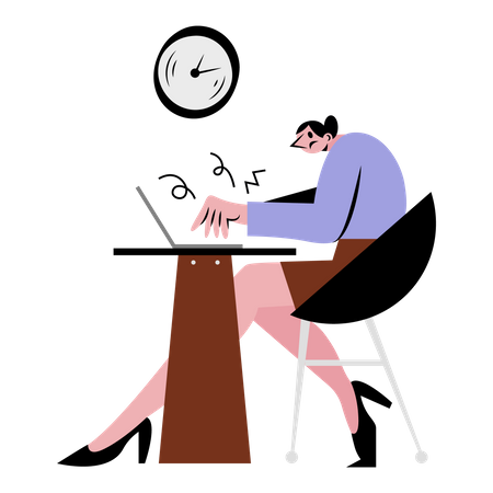 Mujer estresada trabajando  Ilustración