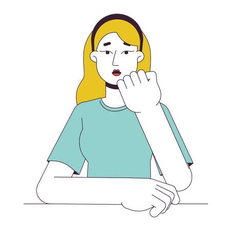 Mujer estudiante comprometida apoyando la barbilla en la palma  Ilustración