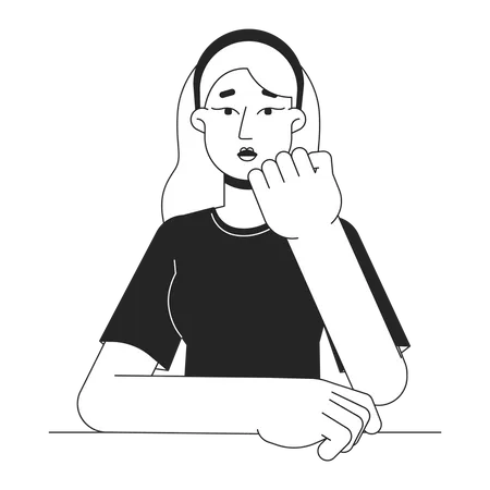 Mujer estudiante comprometida apoyando la barbilla en la palma  Ilustración