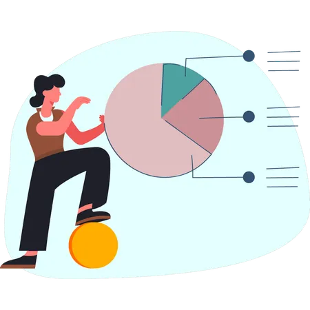 Una mujer explica el funcionamiento de un gráfico circular  Ilustración