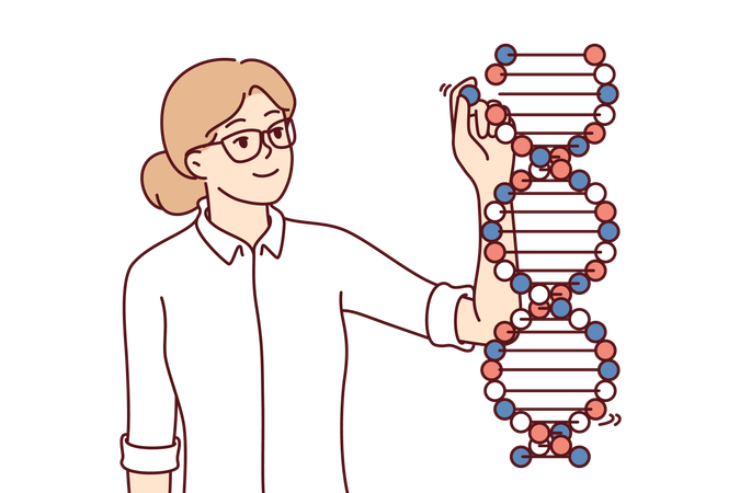 Mujer explica la estructura del ADN  Ilustración