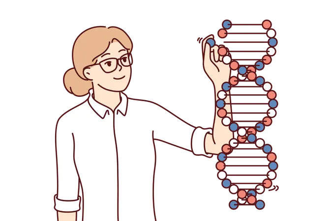 Mujer explica la estructura del ADN  Ilustración